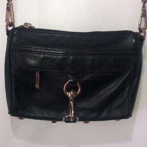 Rebecca Minkoff leather MAC studded crossbody bag and chain strap.